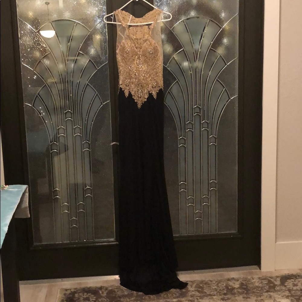 Black and gold prom dress